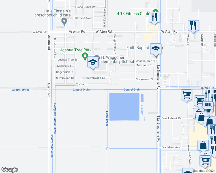 map of restaurants, bars, coffee shops, grocery stores, and more near 600 Yucca Street in Imperial