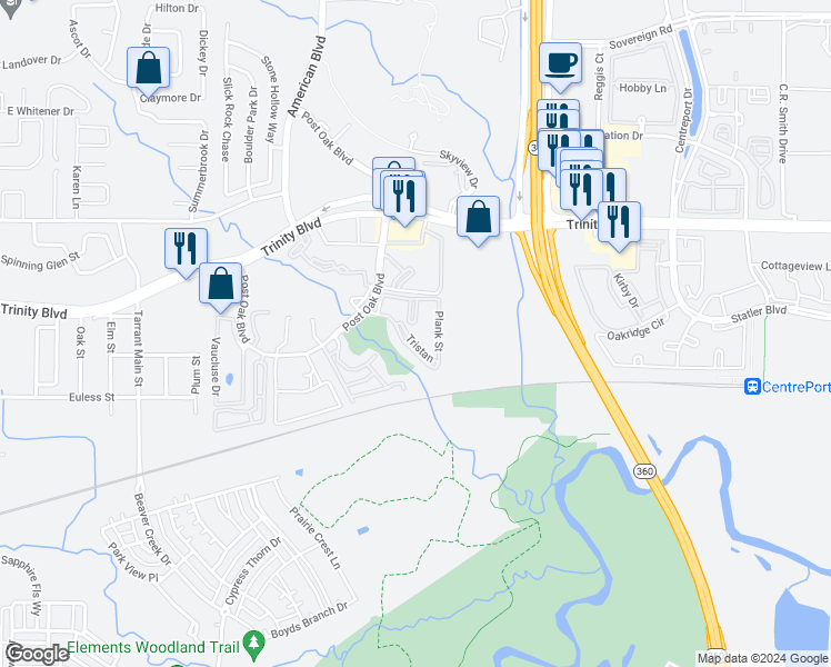 map of restaurants, bars, coffee shops, grocery stores, and more near 3855 Colton Court in Euless