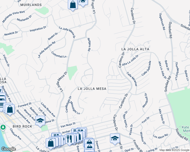 map of restaurants, bars, coffee shops, grocery stores, and more near 5695 Rutgers Road in San Diego