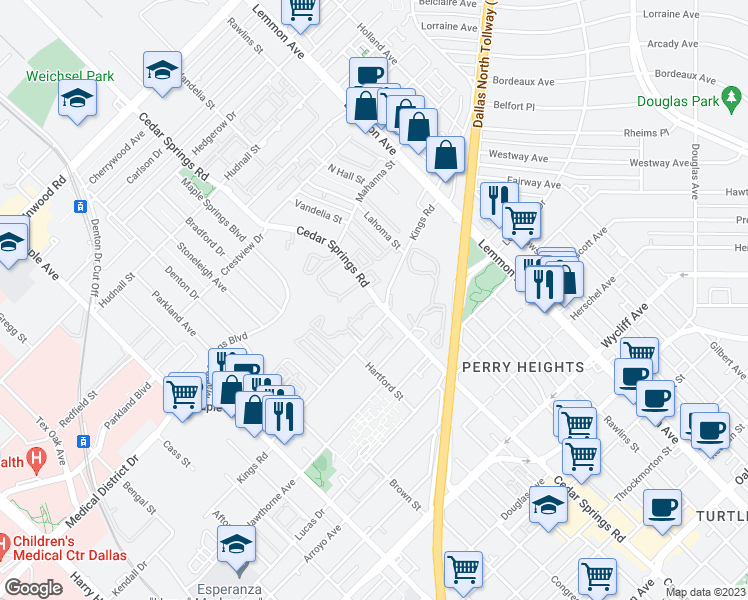 map of restaurants, bars, coffee shops, grocery stores, and more near in Dallas
