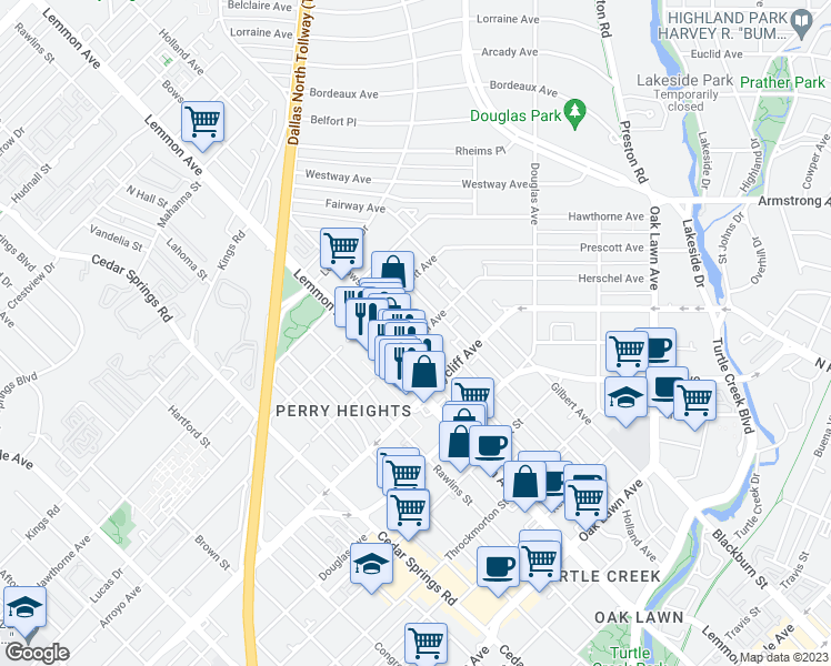 map of restaurants, bars, coffee shops, grocery stores, and more near 4424 Bowser Avenue in Dallas