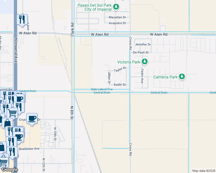 map of restaurants, bars, coffee shops, grocery stores, and more near 242 Gaebrial Court in Imperial