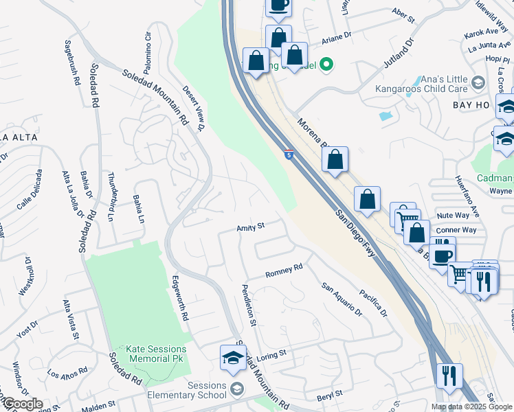 map of restaurants, bars, coffee shops, grocery stores, and more near 2427 Dresden Place in San Diego