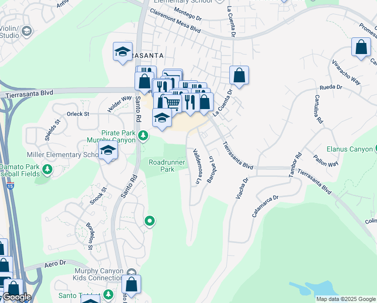 map of restaurants, bars, coffee shops, grocery stores, and more near 10853 Valldemosa Lane in San Diego