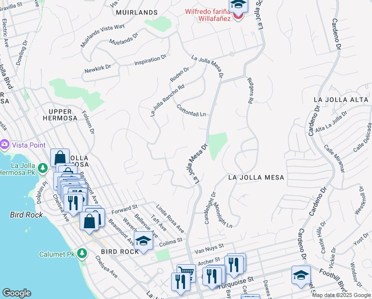 map of restaurants, bars, coffee shops, grocery stores, and more near 1177 Avenida Amantea in San Diego