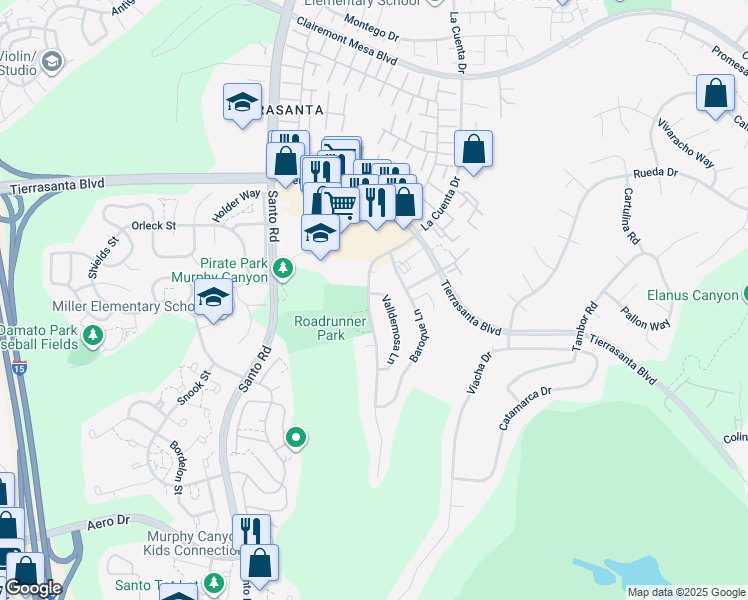 map of restaurants, bars, coffee shops, grocery stores, and more near 10853 Valldemosa Lane in San Diego
