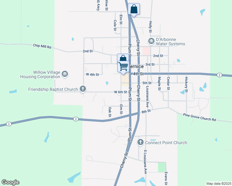 map of restaurants, bars, coffee shops, grocery stores, and more near 107-157 6th Street in Bernice