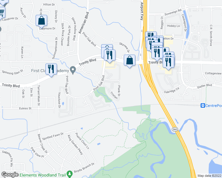 map of restaurants, bars, coffee shops, grocery stores, and more near 3855 Colton Court in Euless