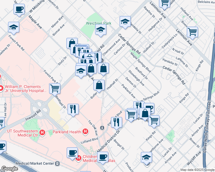 map of restaurants, bars, coffee shops, grocery stores, and more near in Dallas