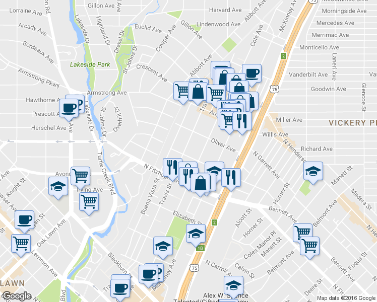 map of restaurants, bars, coffee shops, grocery stores, and more near 104 Lee Street in Dallas