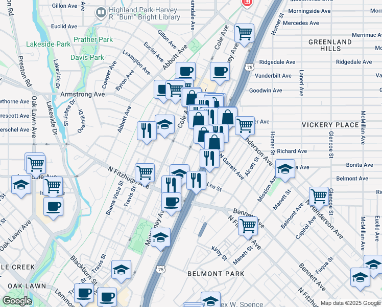 map of restaurants, bars, coffee shops, grocery stores, and more near 4330 McKinney Avenue in Dallas