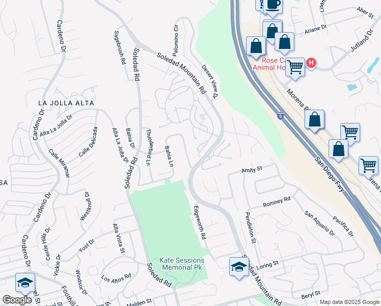 map of restaurants, bars, coffee shops, grocery stores, and more near 5454 Coral Reef Avenue in San Diego