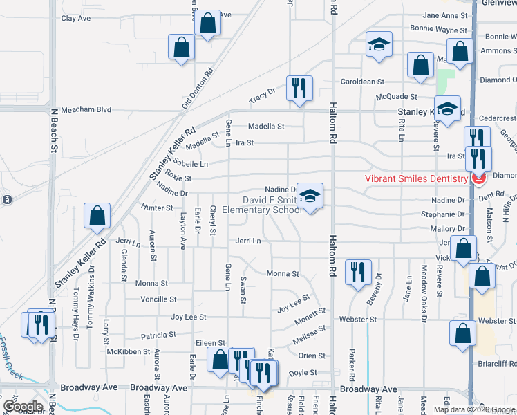 map of restaurants, bars, coffee shops, grocery stores, and more near 4828 Matar Street in Haltom City