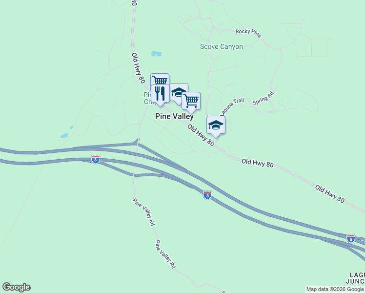 map of restaurants, bars, coffee shops, grocery stores, and more near 28967 Oak Lane in Pine Valley