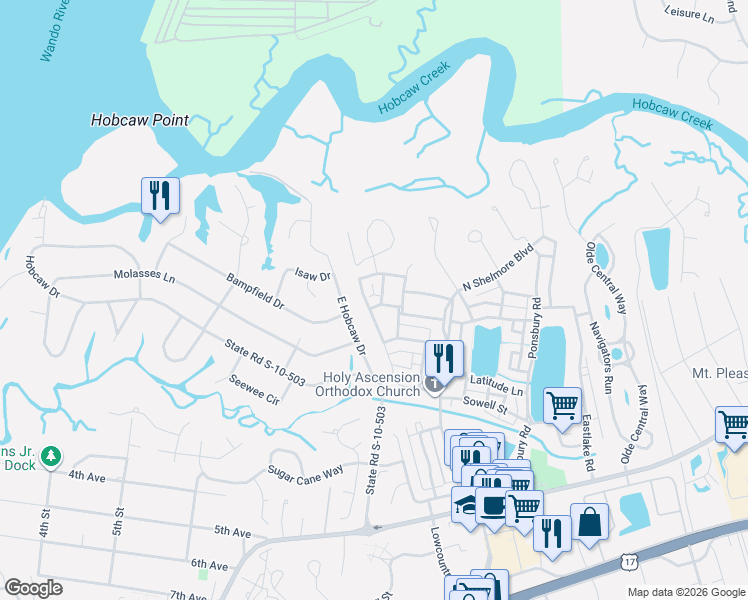 map of restaurants, bars, coffee shops, grocery stores, and more near 62 Jane Jacobs Street in Mount Pleasant