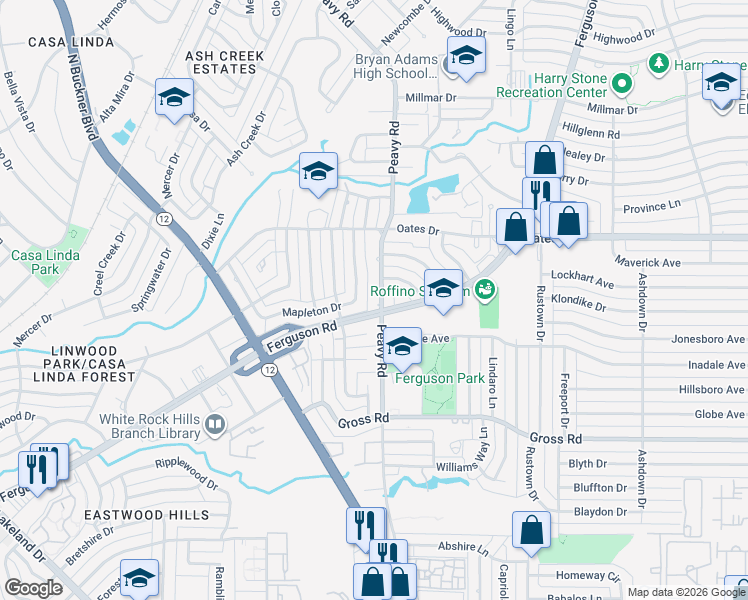 map of restaurants, bars, coffee shops, grocery stores, and more near 2712 Beechmont Place in Dallas