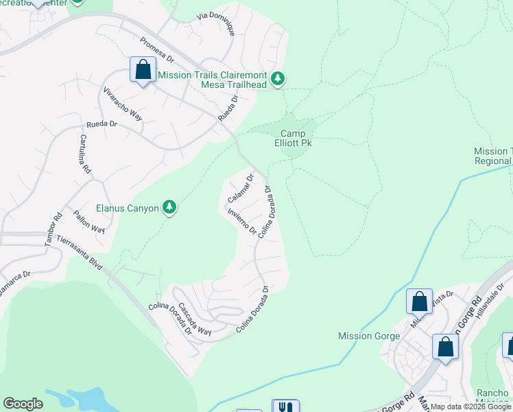 map of restaurants, bars, coffee shops, grocery stores, and more near 11655 Cebada Court in San Diego