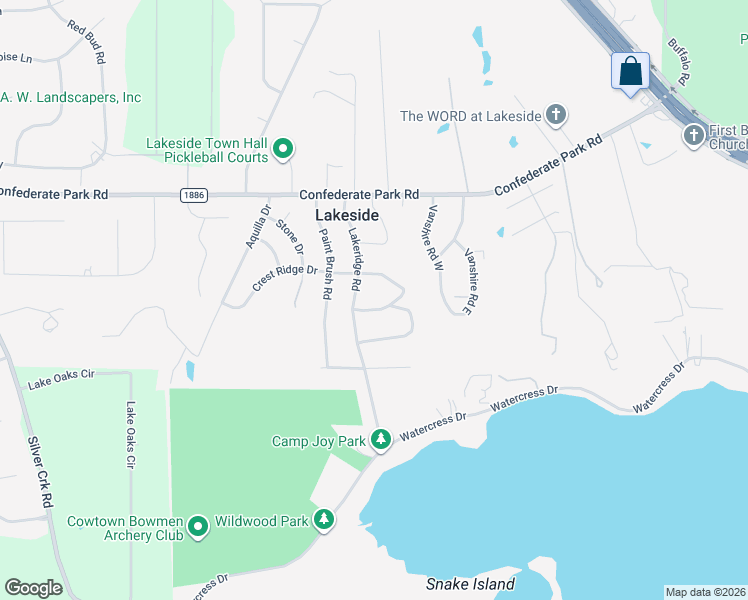 map of restaurants, bars, coffee shops, grocery stores, and more near 201 Lakeridge Road in Lakeside