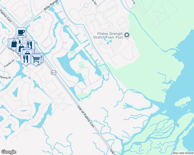 map of restaurants, bars, coffee shops, grocery stores, and more near 1663 Omni Boulevard in Mount Pleasant