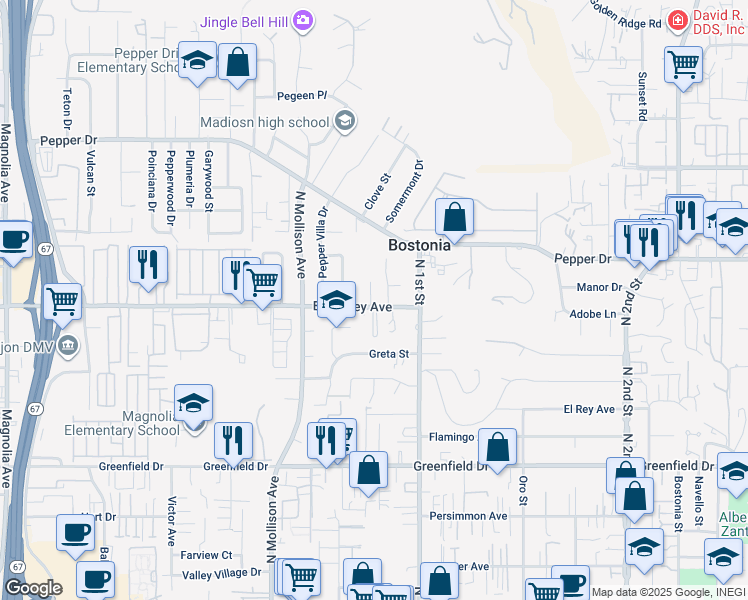 map of restaurants, bars, coffee shops, grocery stores, and more near 1048 Summer Court in El Cajon