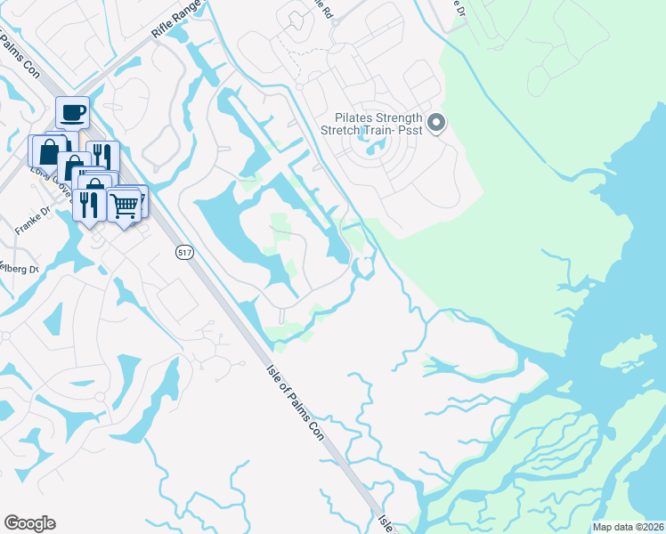 map of restaurants, bars, coffee shops, grocery stores, and more near 1663 Omni Boulevard in Mount Pleasant