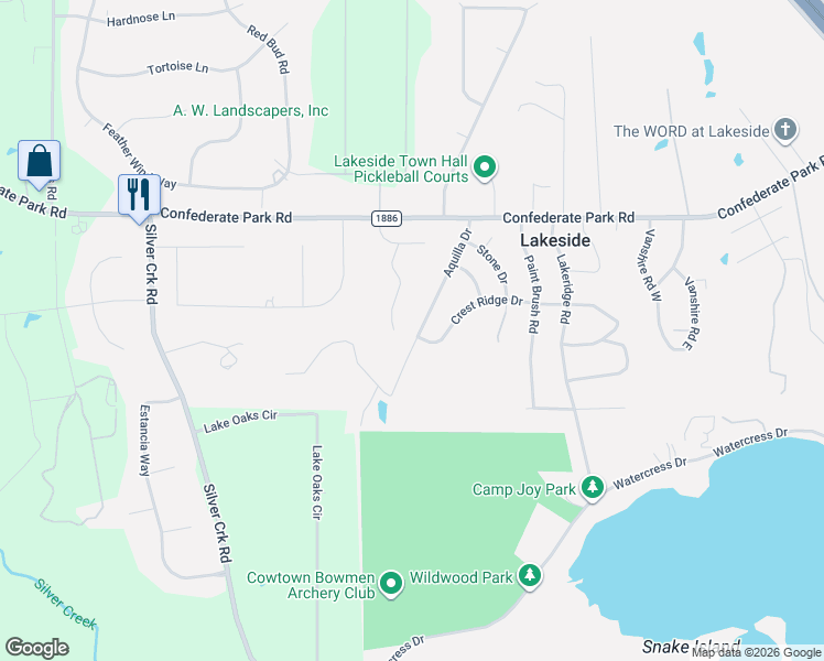 map of restaurants, bars, coffee shops, grocery stores, and more near 232 Aquilla Drive in Lakeside