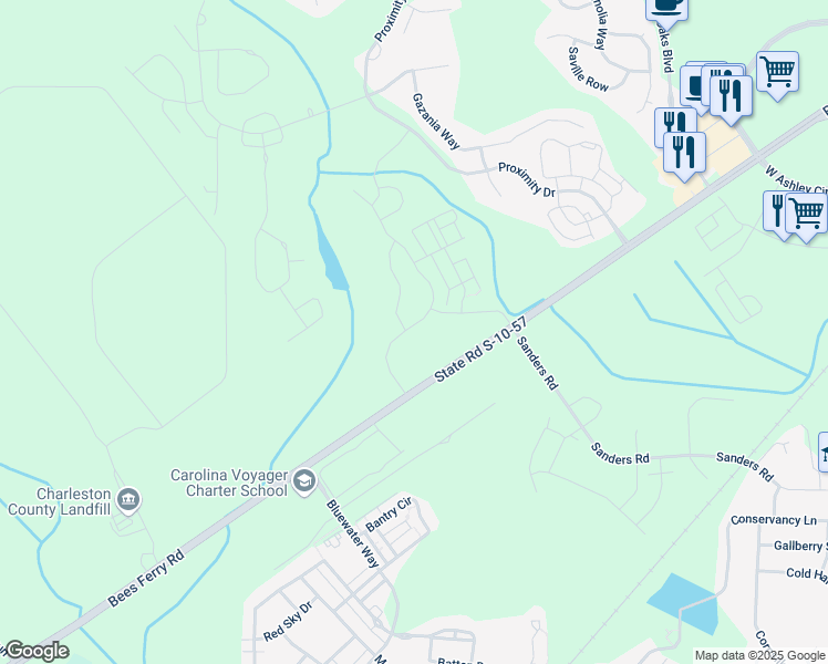 map of restaurants, bars, coffee shops, grocery stores, and more near 3530 Verdier Boulevard in Charleston