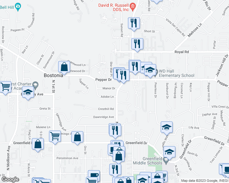 map of restaurants, bars, coffee shops, grocery stores, and more near 1736 North 2nd Street in El Cajon