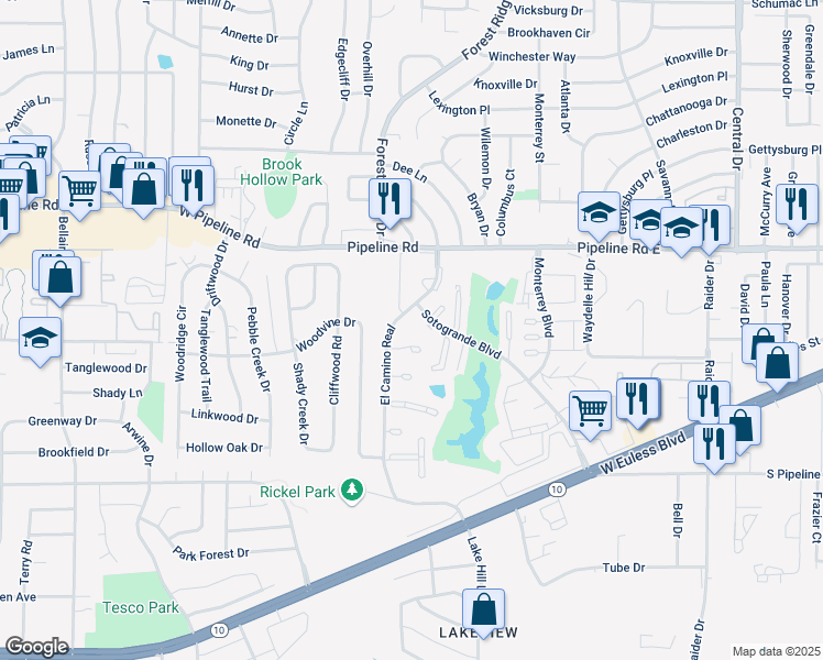 map of restaurants, bars, coffee shops, grocery stores, and more near 1201 El Camino Real in Euless