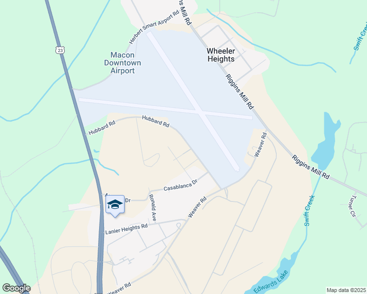 map of restaurants, bars, coffee shops, grocery stores, and more near 2351 Hubbard Road in Macon