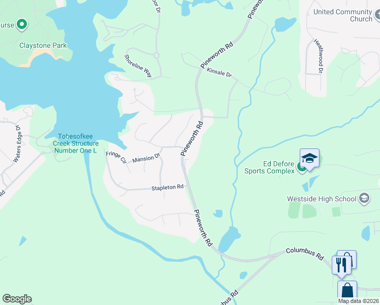 map of restaurants, bars, coffee shops, grocery stores, and more near 2644 Pineworth Road in Macon