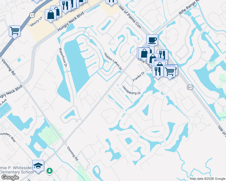 map of restaurants, bars, coffee shops, grocery stores, and more near 1501 Maple Hill Lane in Mount Pleasant