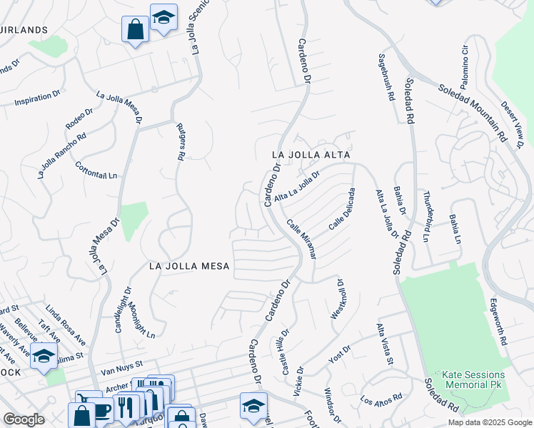 map of restaurants, bars, coffee shops, grocery stores, and more near 5743 Caminito Empresa in San Diego