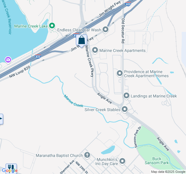 map of restaurants, bars, coffee shops, grocery stores, and more near 3665 Marine Creek Parkway in Fort Worth