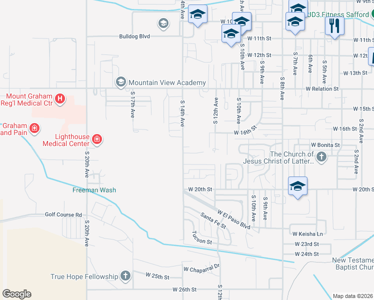 map of restaurants, bars, coffee shops, grocery stores, and more near 1620 South 14th Avenue in Safford