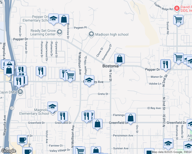 map of restaurants, bars, coffee shops, grocery stores, and more near 1012 East Bradley Avenue in El Cajon