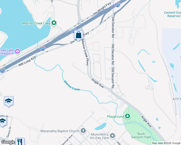 map of restaurants, bars, coffee shops, grocery stores, and more near 4404 Marine Creek Parkway in Fort Worth