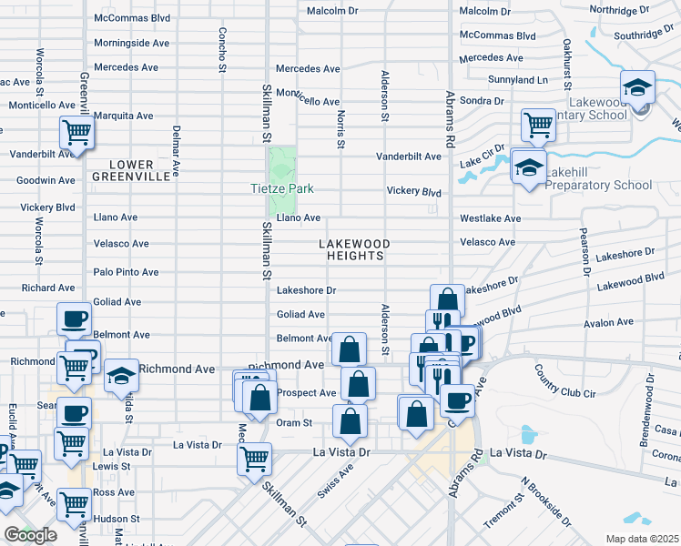 map of restaurants, bars, coffee shops, grocery stores, and more near in Dallas