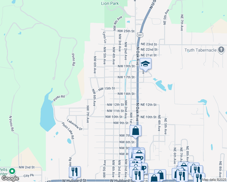 map of restaurants, bars, coffee shops, grocery stores, and more near 1515 Northwest 4th Avenue in Mineral Wells