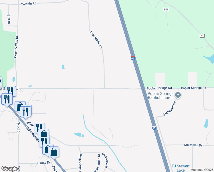 map of restaurants, bars, coffee shops, grocery stores, and more near 800 Pineneedle Lane in Clanton