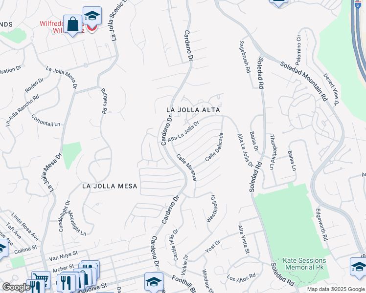 map of restaurants, bars, coffee shops, grocery stores, and more near 1561 Calle De Primra in San Diego