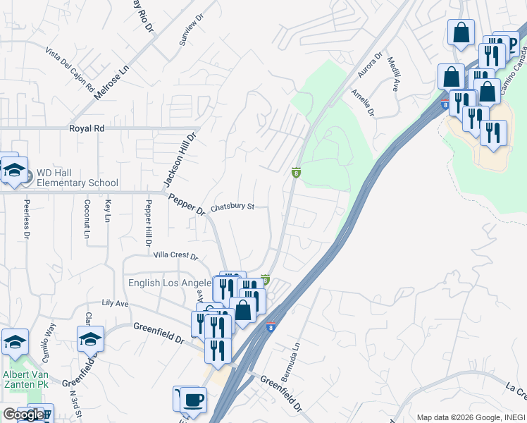 map of restaurants, bars, coffee shops, grocery stores, and more near 1898 Jasmine Street in El Cajon