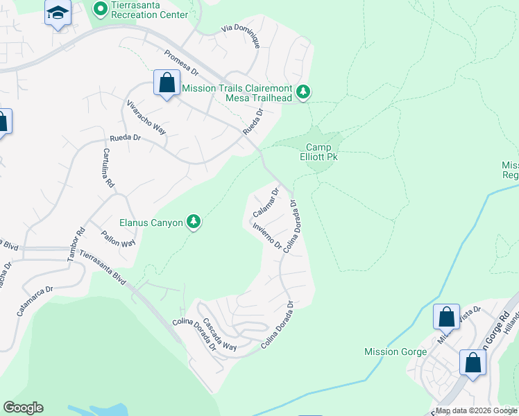 map of restaurants, bars, coffee shops, grocery stores, and more near 11620 Calamar Cove in San Diego