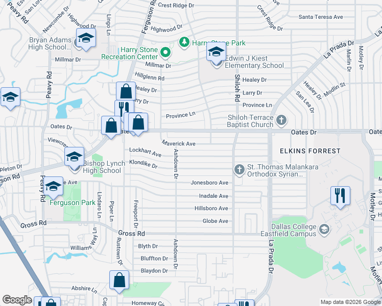map of restaurants, bars, coffee shops, grocery stores, and more near 2529 Lockhart Ave in Dallas
