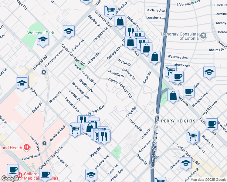 map of restaurants, bars, coffee shops, grocery stores, and more near 3003 Mahanna Springs Drive in Dallas