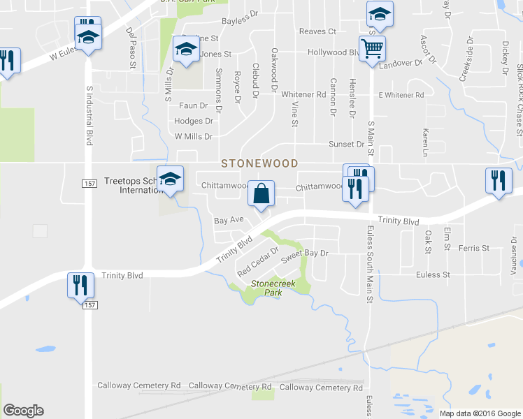 map of restaurants, bars, coffee shops, grocery stores, and more near 3946 Fernando Drive in Euless