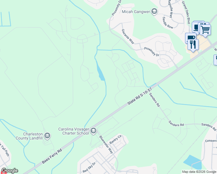 map of restaurants, bars, coffee shops, grocery stores, and more near Verdier Boulevard in Charleston