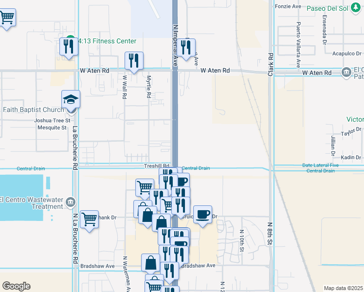 map of restaurants, bars, coffee shops, grocery stores, and more near 2295 North Imperial Avenue in El Centro