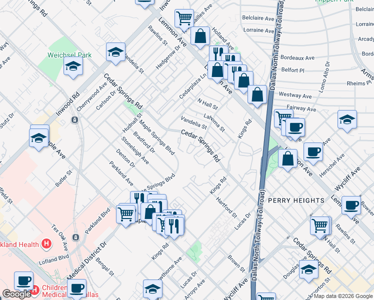 map of restaurants, bars, coffee shops, grocery stores, and more near 5014 Les Chateaux Drive in Dallas