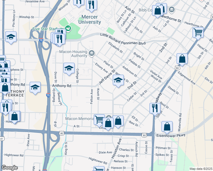 map of restaurants, bars, coffee shops, grocery stores, and more near 755 Grants Chappel Alley in Macon